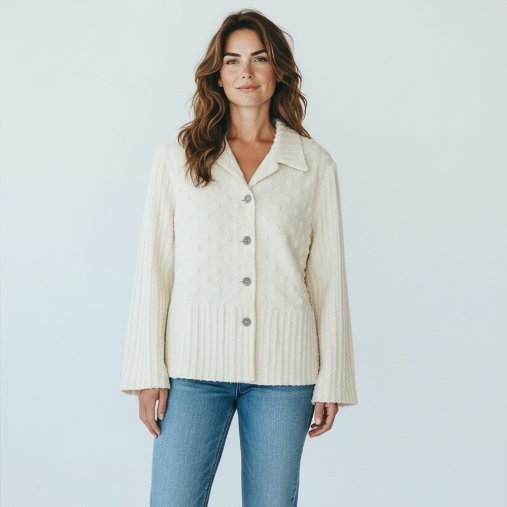 Produce Company Textured Jacket Shacket White Button Down Size Large